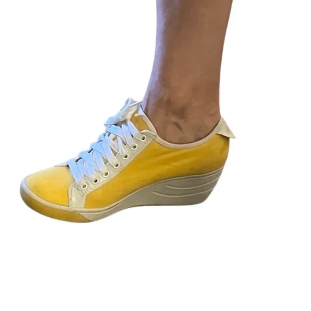Vtg 90s Y2K Skechers “S” Cali Platform Wedge Sneaker Shoe Yellow White Lace Up 7 - Picture 3 of 15